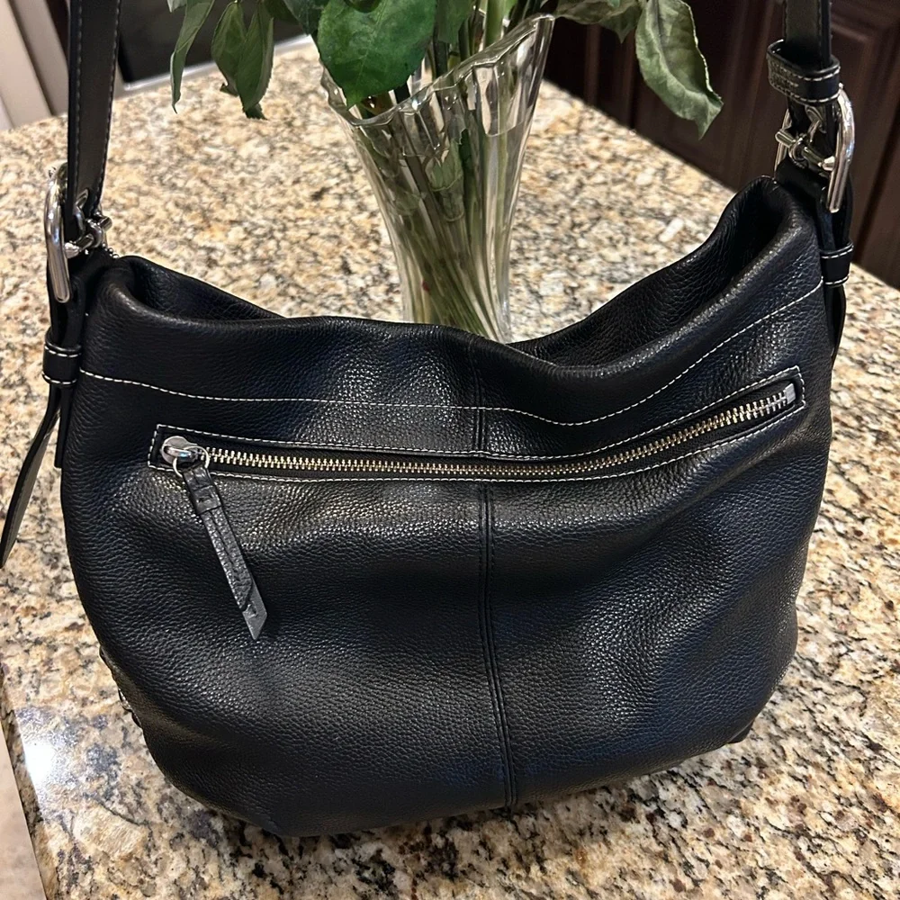 Coach Duffle Black Pebble Leather Hobo Shoulder Bag Convertible - Picture 3 of 12